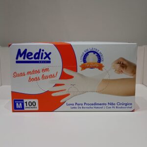 LUVA DE LÁTEX COM PÓ TAMANHO M  100 UNIDADES - MEDIX