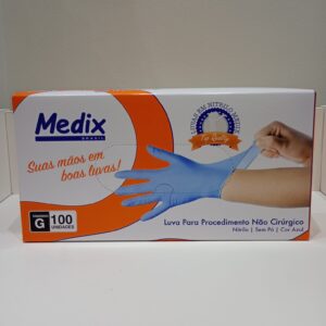 LUVA NITRILICA  SEM PÓ AZUL G  100 UNIDADES  -  MEDIX