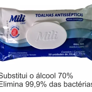 TOALHAS  UMEDECIDAS ANTISSÉPTICAS 50 UNIDADES  ( 20CM X 13CM - MILI
