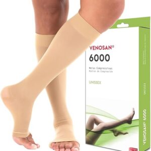 MEIA  6000 COMPRESSIVA TAMANHO M   20-30MMHG  3/4  PÉ ABERTO COR BEGE   -  VENOSAN